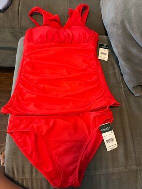 Lauren Ralph Lauren Bright Red Bikini Bottoms with Gold Accent